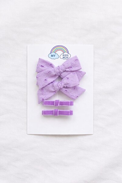 My Kids Wear Set de 4 funde brodate manual liliac și mini-fundă din catifea p...