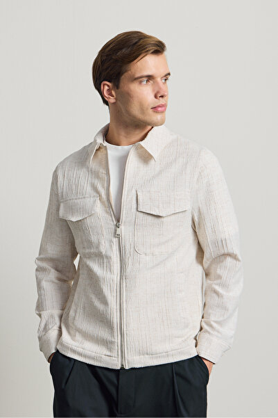Danger Men's Premium Linen Shirt Jacket Ecru