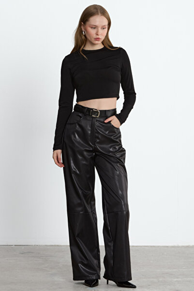 LADYA COLLECTION Μαύρο δερμάτινο παντελόνι Nova