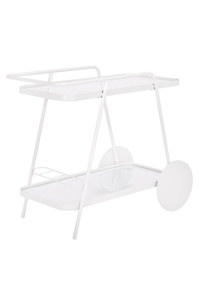 MERZANA Tekerlekli Beyaz Metal Bar Servis Arabası – Cam Raflı, Modern & Şık İ...