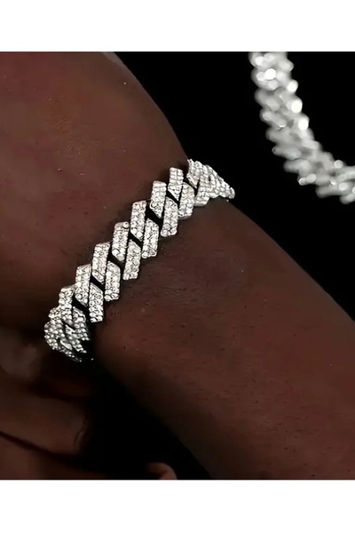 Şöhret takı&aksesuar Çelik Zirkon taşlı Küba bileklik