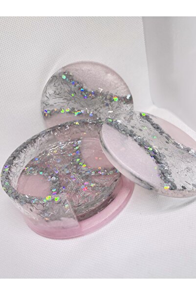 My'Elens Desing 4 قطع من قواعد الأكواب اللامعة ذات اللون الوردي السكري مع حامل