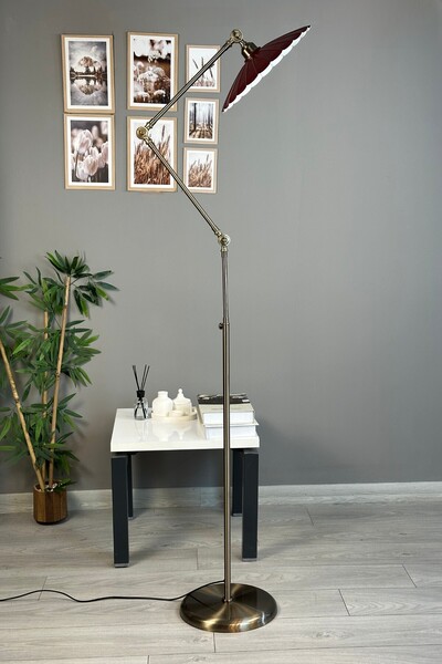 Bamyum Risso 3 Mafsallı Vişne Çürüğü Metal Eskitme Gövde Tek Ayaklı Lambader E27