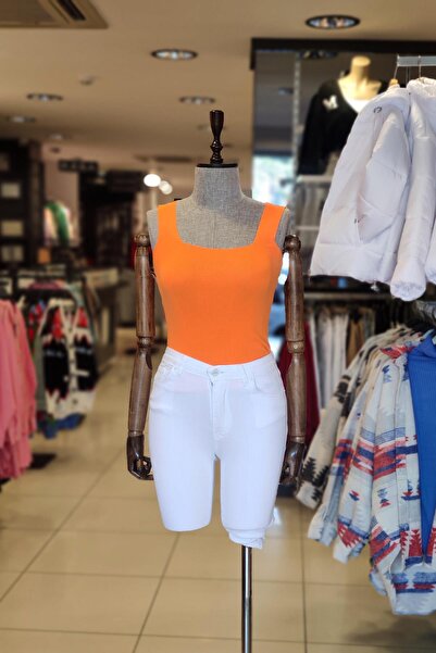 Crep Square Neck Tank Top - Orange Orange