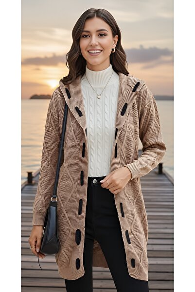 citystyle Tricotaje pentru femei Cardigan Jachetă Camel cu mânecă lungă cu gl...