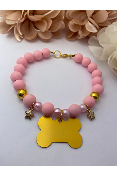 Store İsimli Kedi Tasması Köpek Tasması Pembe Gold Boncuklu Yıldız Charmlı Me...