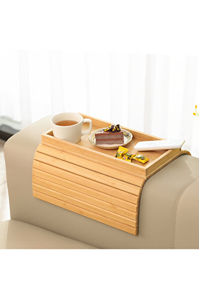 almihomi Bamboo sofa armrest tray, foldable beverage and snack cup placement ...
