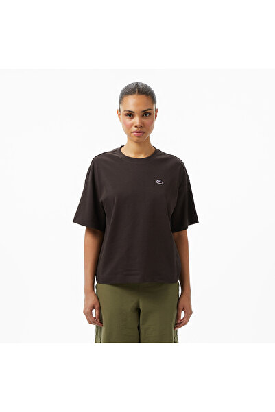 Lacoste Relaxed Fit Landscape Crocodile Kadın Siyah T-Shirt