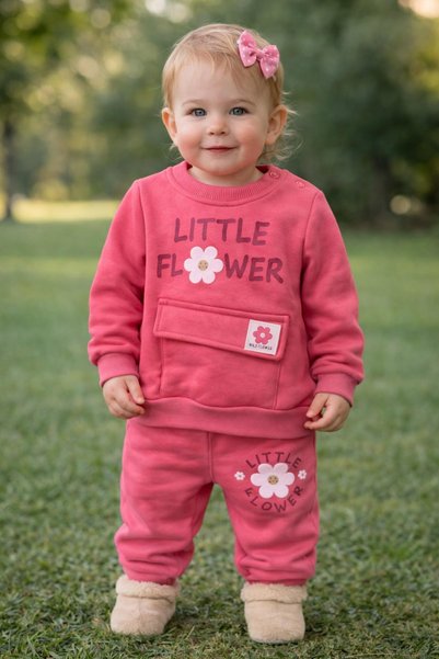 Mojo Bebek Mojo girl baby 9-24 months flower Printed tracksuit set pink