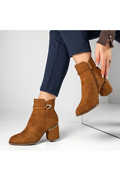 Modlet.ro Women's brown suede thick-heel ankle boots with zipper MOD12886