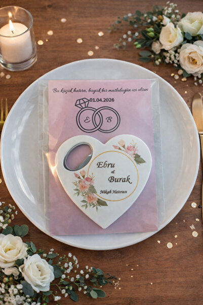 Caldium Store Kartlı Poşetli Kalpli Açacak Magnet Düğün Nişan Söz İsteme 25 Adet