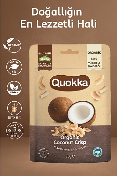 Quokka Organik Sade Hindistan Cevizi Cipsi 30 g – Glutensiz Vegan Yüksek Lifl...