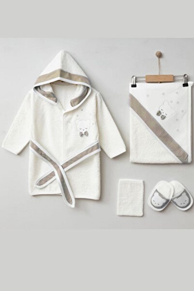 Cantoy Nakışlı Ayıcık Figürlü 4'lü Bebek Bornoz