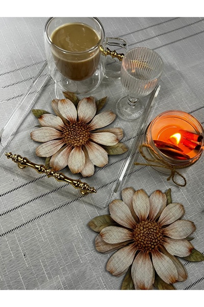 MİNOZA 6 Pieces Vintage Daisy Design Laser Cut Cocktail & Presentation Napkins