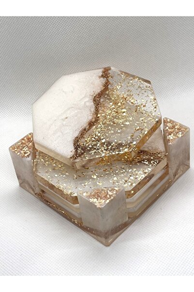 My'Elens Desing قاعدة أكواب زجاجية لامعة بتفاصيل من رقائق الذهب، تتضمن 4 قطع ...