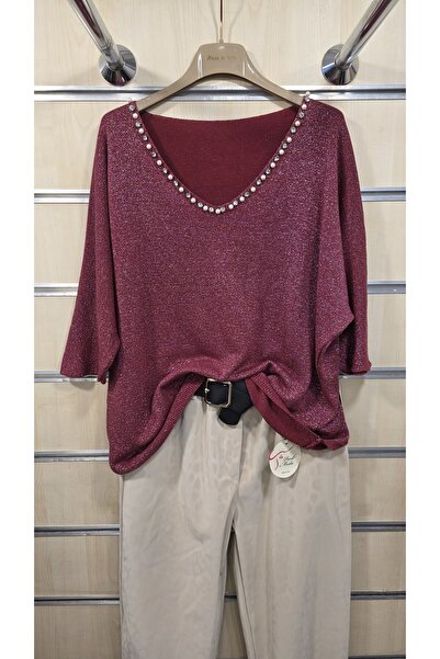 Park Moda Glittery Blouse with Pearl Detail on the Collar