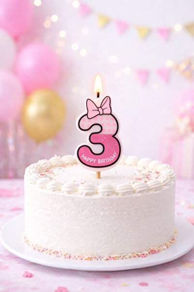 Partifabrik Pembe Fiyonk Detaylı 3 Yaş Mum