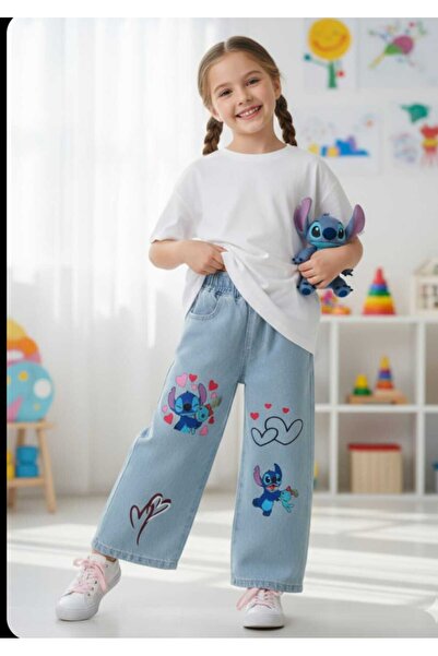 YARENKİDS Jeans pentru fete, fără lycra, cu personaj modele, cu talie elastic...