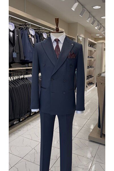 LONATOLİA Erkek Kruvaze Takım Elbise İtalyan Stil Slim Fit Ceket Pantolon - L...