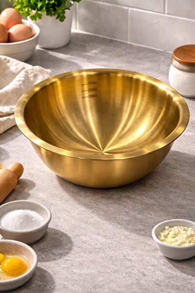Qerhome Stainless Steel Gold Measuring Dough Kneading & Mixing Bowl 3000 ml