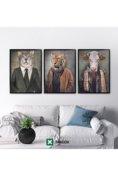 TABLOX Set de pictură pe MDF cu 3 piese, cu animale umanoide decorative, înră...