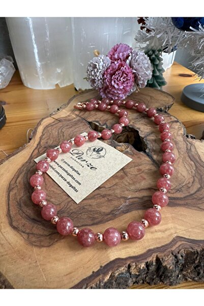 parze doğaltaş Rose Quartz Natural Stone String Necklace