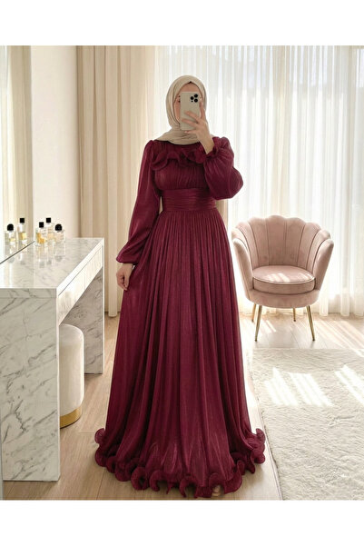 Modamorfo فستان سهرة جانجان من Beli منسدل مع أكمام مطاطية وتفاصيل كشكشة على ا...