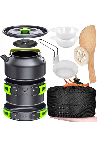 zola Complete camping cooking set, 10 pieces, foldable handles, ergonomic, st...