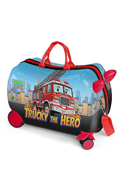 Coral High Kids İtfaiye Desenli Otur-Çek Çocuk Valizi 16373