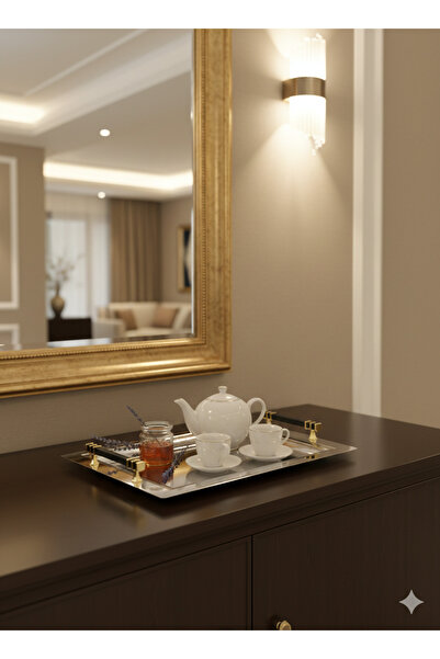 ÖZBURAK Siyah İnci Buyuk Ikramlık Sunumluk Çay Ve Servis Tepsisi Siyah - Altı...