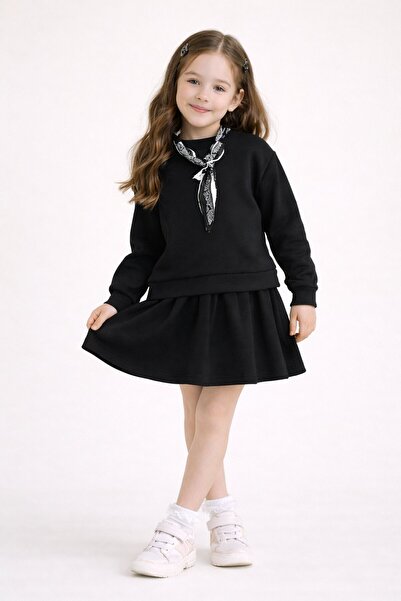 Cansın Mini Set 2 piese pentru fetițe cu eșarfă neagră și fustă cu detalii Ba...