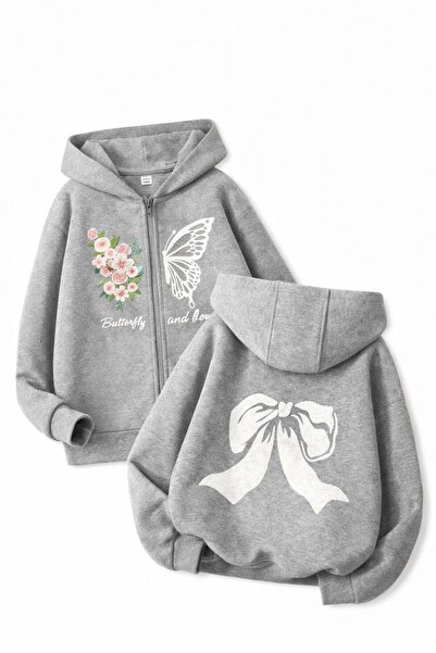Baxia Girl's Butterfly Printed Hooded Cardigan Sweatshirt with Zipper Dark Bl...