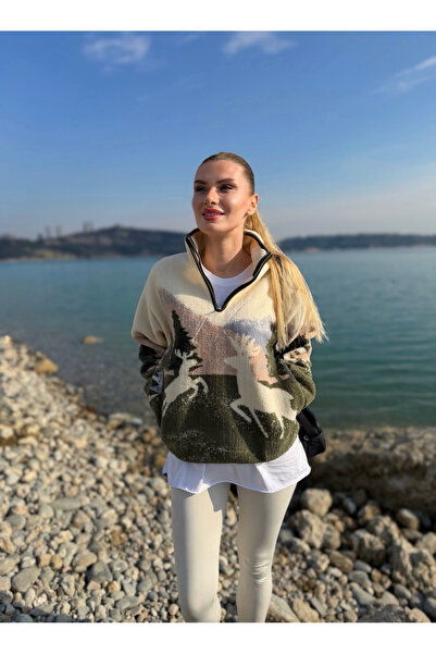 Store Deer Patterned Teddy Sweatshirt