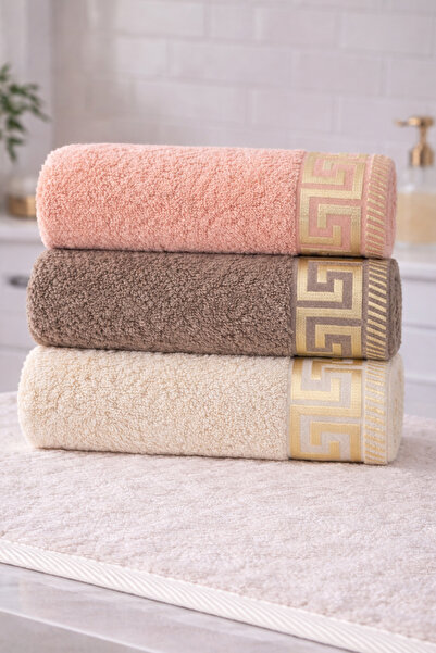 İQON 3-Piece Cotton Towel Set with Gold Border (125X60 cm)