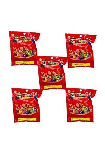 mario Kit 5 Super Plicuri cu Figurină și Cărți Surpriză, 7cm