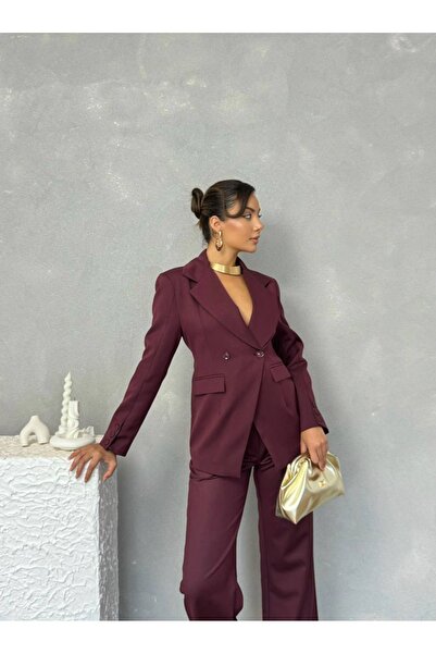 Nesil Buttoned Sleeve, Front Veer Detail, Lined Jacket and Trousers Set