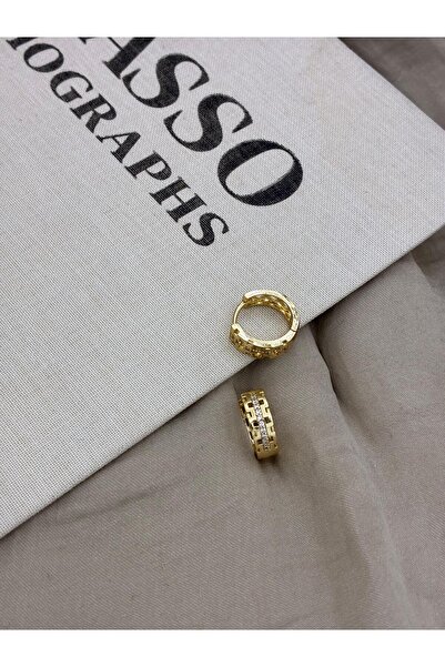 Hedef Bijuteri Gold Color Zircon Stone Wicker Model Hoop Model Earrings Cm186