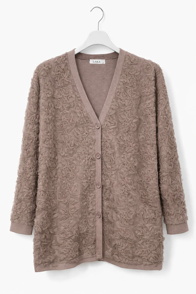 günay boutıque Embossed Textured V-Neck Buttoned Women's Cardigan -Brown