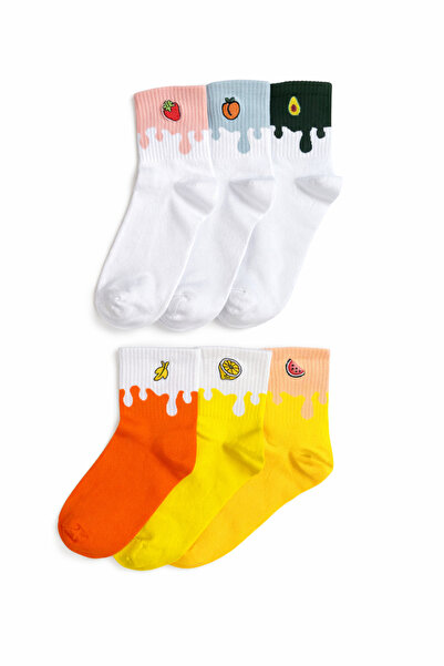 OUS Set de 6 șosete colorate cu model de fructe pentru femei – șosete brodate...