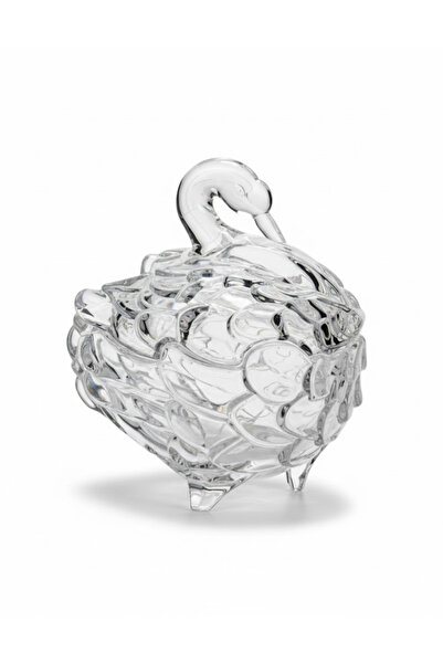 ALKHANBASHI صينية شفافة على شكل بجعة مع غطاء - 16.5 × 14 × 19 سم وعاء أنيق لل...