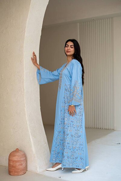 AFandina Luxurious embroidered jalabiya with elegant royal details SM-73