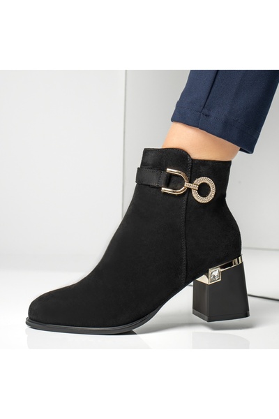 Modlet.ro Women's black suede heeled ankle boots with metallic details MOD12882