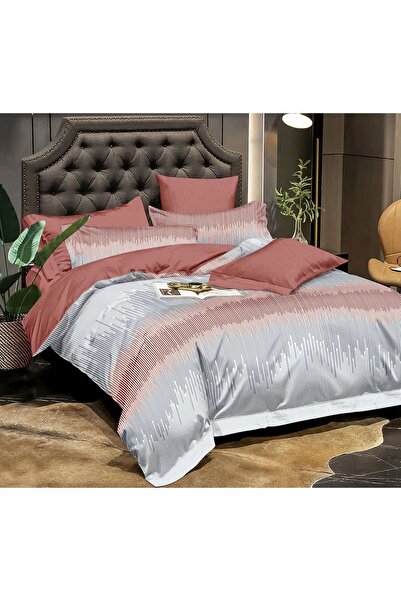 trendyhome Double Bed Linen, 4 Pieces, Satin Cotton, Lines, Multicolor