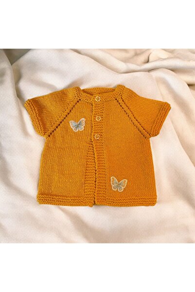 The Cloudish Shop Baby Hand Knitted Vest with Orange Butterfly Embroidery Det...