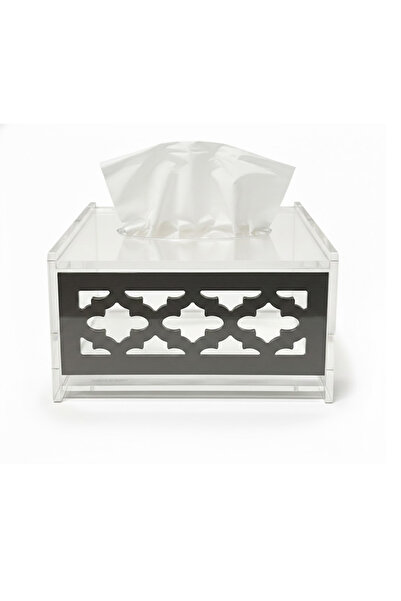 ALKHANBASHI Clear Acrylic Square Tissue Box with Silver Moroccan Design – 13....