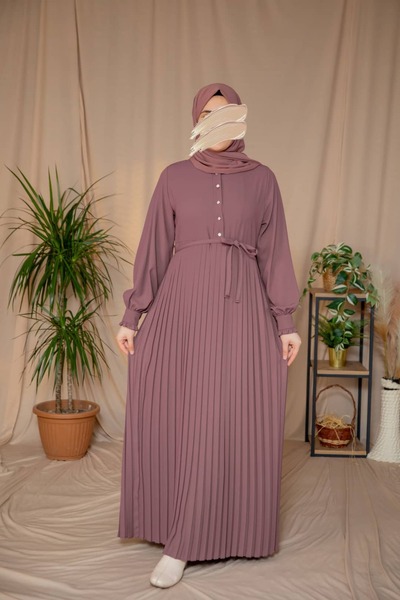 Nissra Ankanoor Pearl Buttoned Pleated Design Dress Anka265129