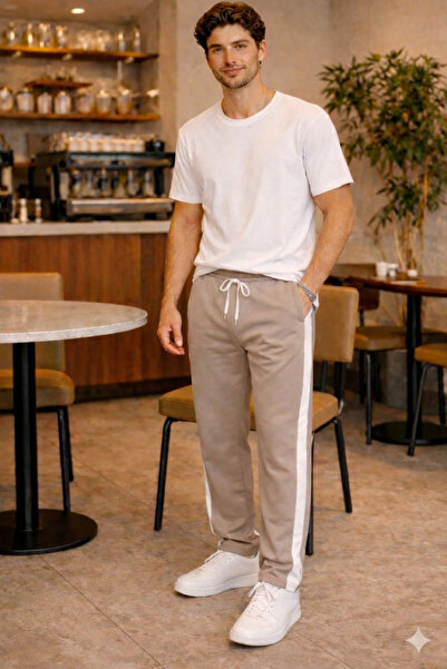 Tarz Cool Men's Mink Striped Sweatpants Lace-Up Baggy Relaxed Fit Casual Spor...