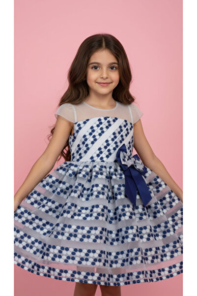 Jolanda Navy Blue Polka Dot Girls' Special Occasion Dress