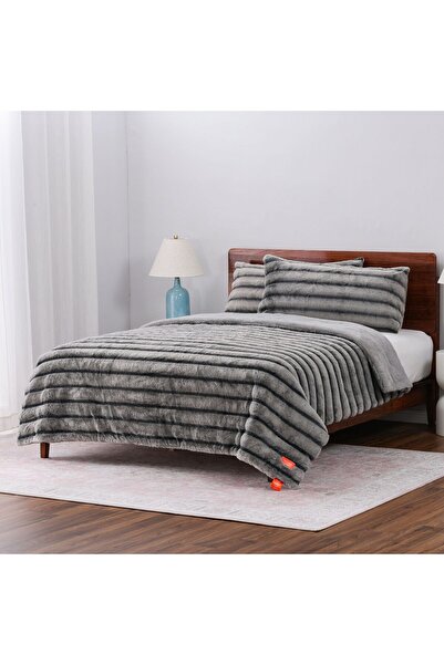 Orange Bed & Bath Winter Stripe King | 3-Piece Double Winter Faux Fur Duvet Set