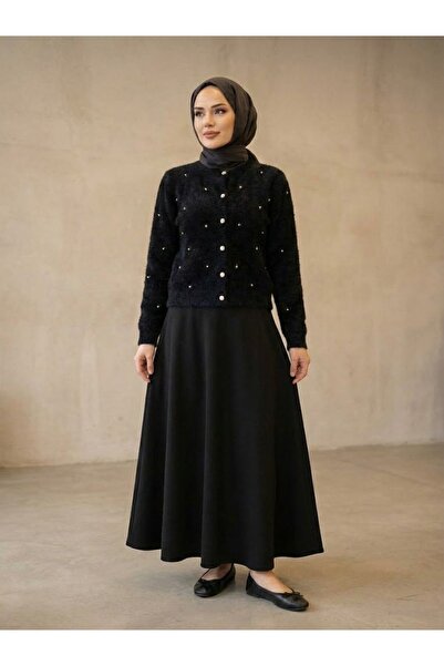 TrendParis Soft Textured Knitwear Cardigan with Pearl and Stone Embellishments